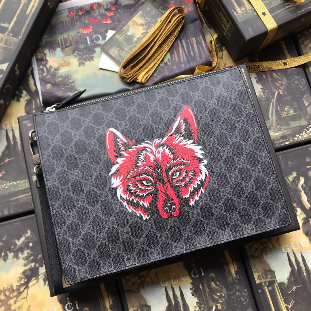 [GUCCI] 구찌 GG 수프림 울프 파우치 클러치 547084 남성용