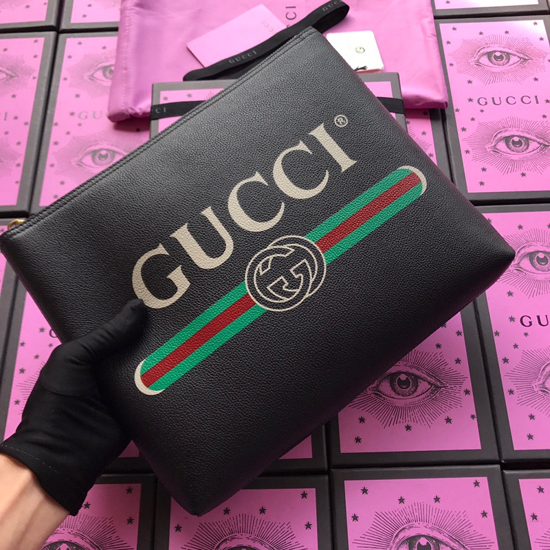 [GUCCI] 구찌 클러치백 로고 가죽 미디엄 블랙 (500981 0GCAT 8163) 남녀공용