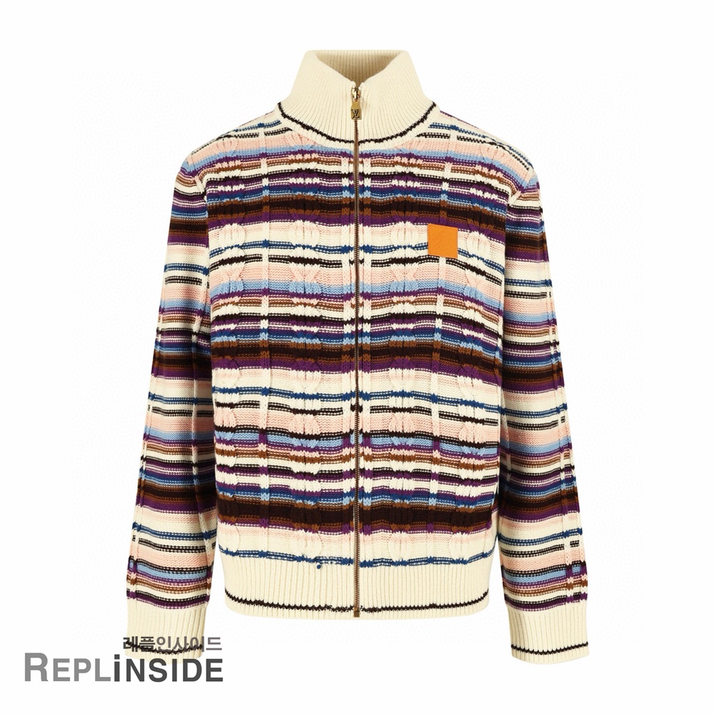 레플리카 명품 [LOUIS VUITTON] 루이비통 스트라이프드 케이블 니트 트랙 톱 남녀공용 - 앞면 실사