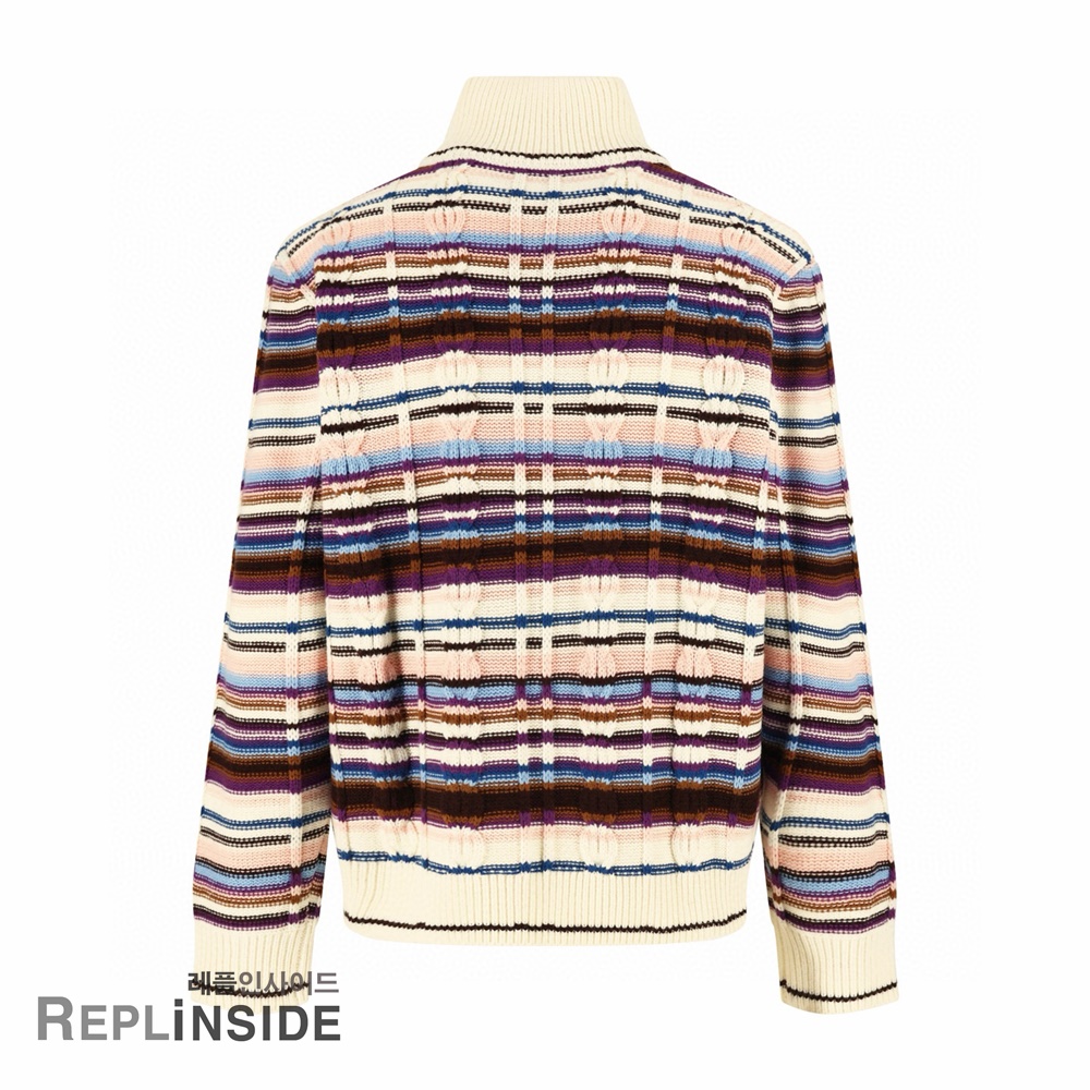 레플리카 명품 [LOUIS VUITTON] 루이비통 스트라이프드 케이블 니트 트랙 톱 남녀공용 - 옆면 실사