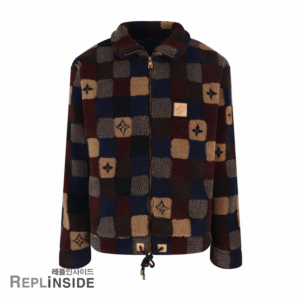 레플리카 명품 [LOUIS VUITTON] 루이비통 체크 다미에 플리스 집업 블루종 자켓 후리스 남성용 - 앞면 실사