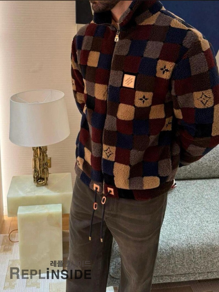 레플리카 명품 [LOUIS VUITTON] 루이비통 체크 다미에 플리스 집업 블루종 자켓 후리스 남성용 - 상세 이미지 실사 46