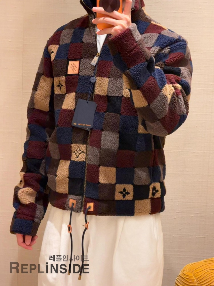 레플리카 명품 [LOUIS VUITTON] 루이비통 체크 다미에 플리스 집업 블루종 자켓 후리스 남성용 - 상세 이미지 실사 55
