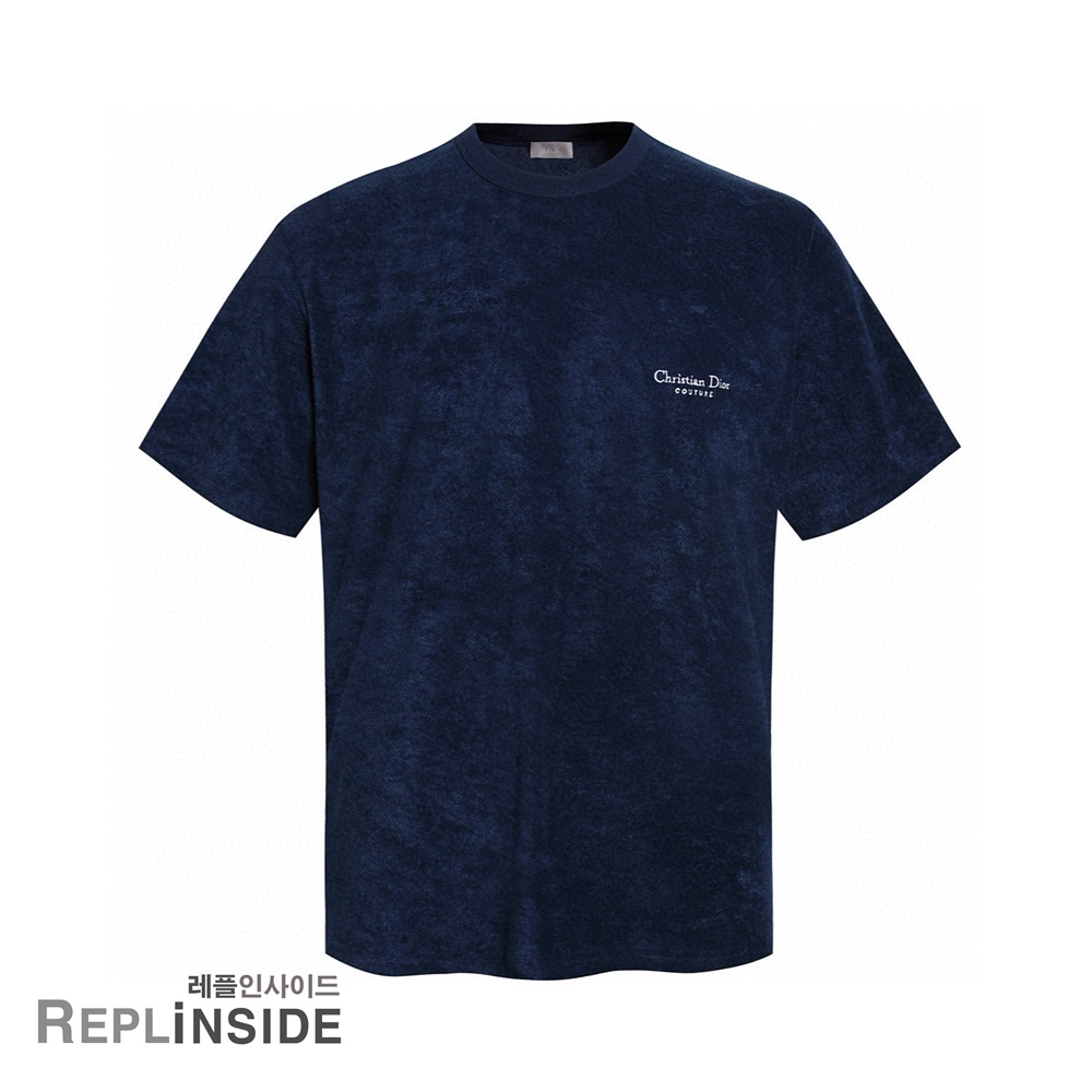 레플리카 명품 [DIOR] 디올 자수 디테일 테리 코튼 남성 반팔티셔츠 블루/화이트 2컬러 남녀공용 - 앞면 실사
