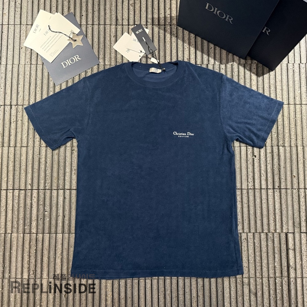 레플리카 명품 [DIOR] 디올 자수 디테일 테리 코튼 남성 반팔티셔츠 블루/화이트 2컬러 남녀공용 - 상세 이미지 실사 21