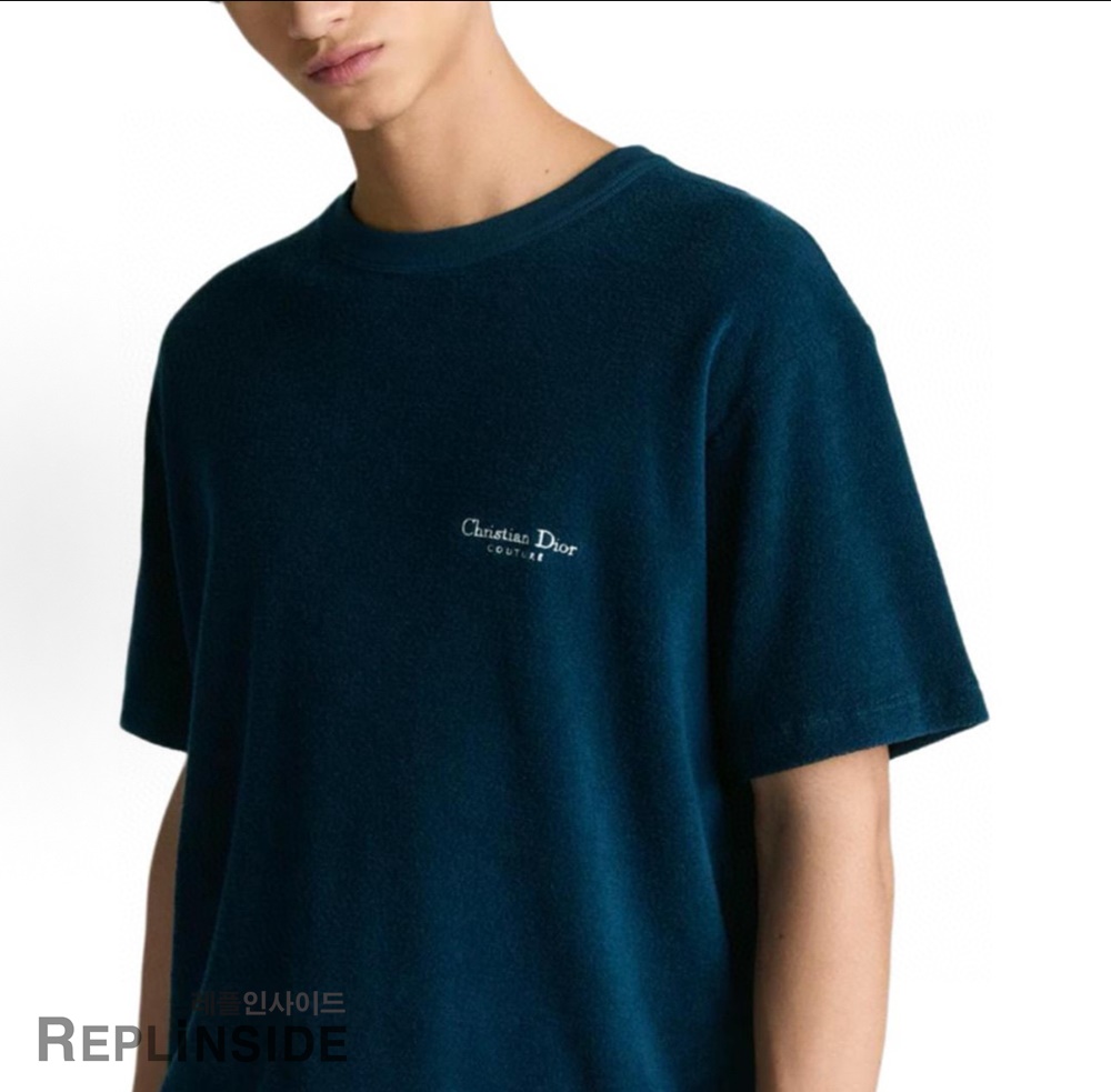 레플리카 명품 [DIOR] 디올 자수 디테일 테리 코튼 남성 반팔티셔츠 블루/화이트 2컬러 남녀공용 - 상세 이미지 실사 26