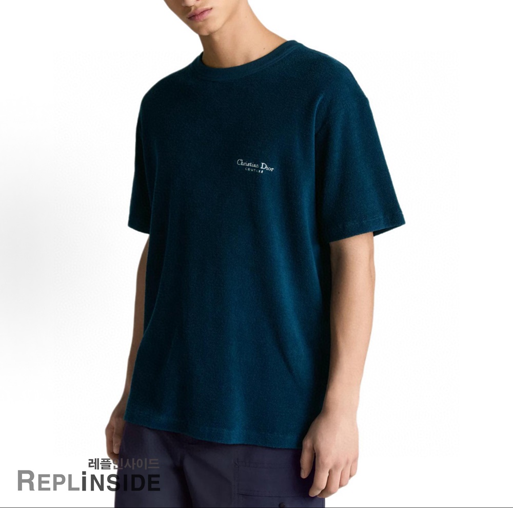레플리카 명품 [DIOR] 디올 자수 디테일 테리 코튼 남성 반팔티셔츠 블루/화이트 2컬러 남녀공용 - 상세 이미지 실사 27