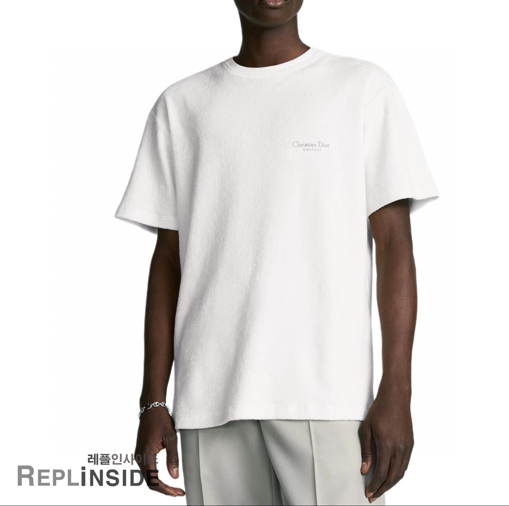 레플리카 명품 [DIOR] 디올 자수 디테일 테리 코튼 남성 반팔티셔츠 블루/화이트 2컬러 남녀공용 - 상세 이미지 실사 31