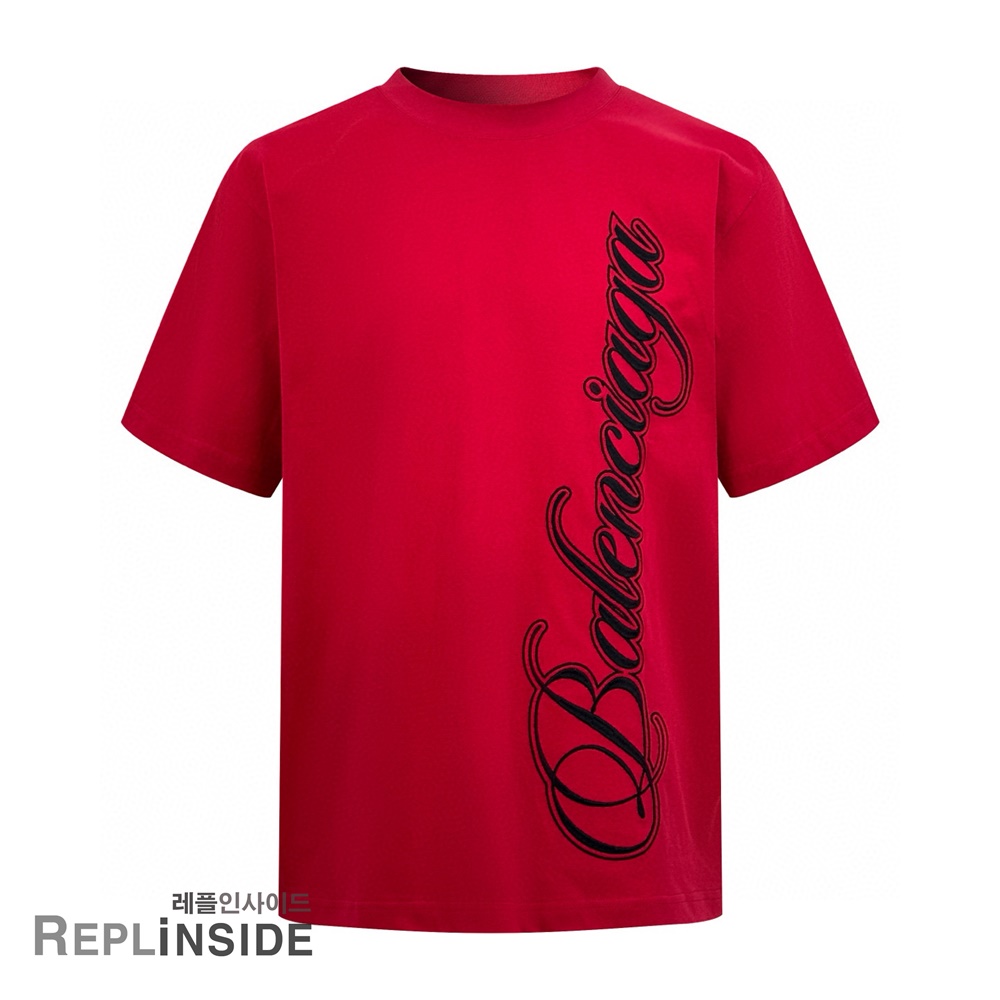 레플리카 명품 [BALENCIAGA] 발렌시아가 레드 반팔 티셔츠 남성용 - 앞면 실사