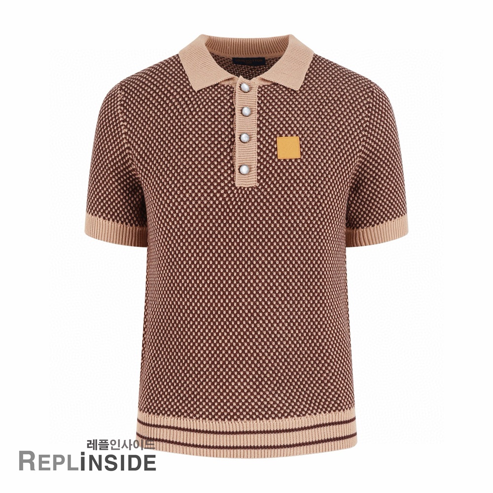 레플리카 명품 [LOUIS VUITTON] 루이비통 시그니처 쇼트 슬리브 니트 매쉬 폴로 티셔츠 남녀공용 - 앞면 실사