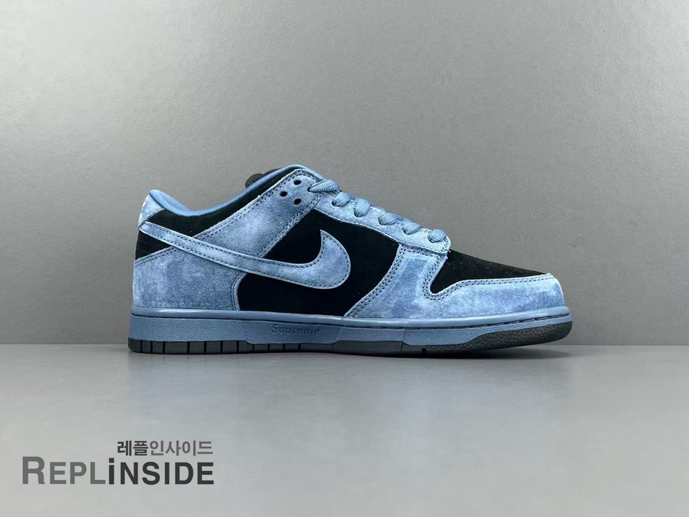 나이키 x 슈프림 SB 덩크 로우 오션 포그 HQ8487-400 측면, 나이키 SB, 슈프림, 덩크로우, 레플리카 운동화, 실물컷