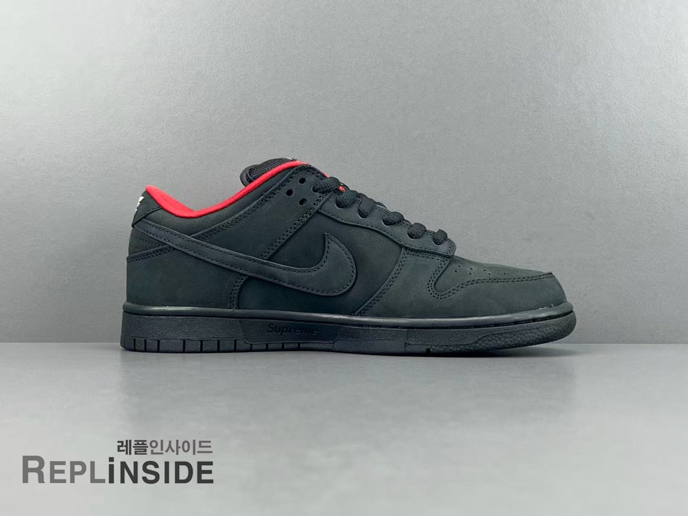 나이키 x 슈프림 SB 덩크 로우 블랙 HQ8487-001 측면, 나이키 SB, 슈프림, 덩크로우, 레플리카 운동화, 실물컷